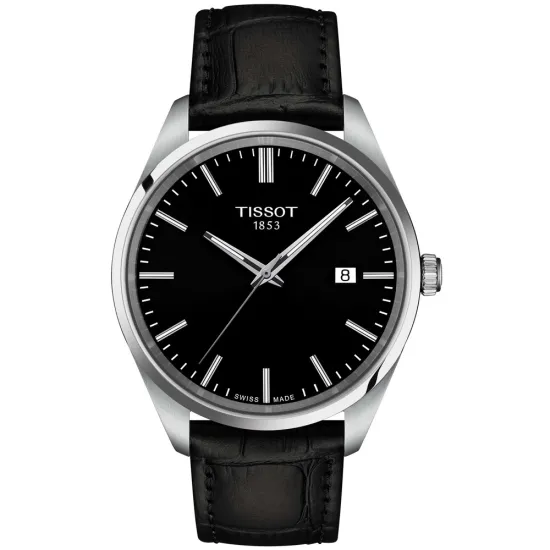 Tissot Herrenuhr PR100 Quarz silberfarben schwarz mit Lederband T150.410.16.051.00