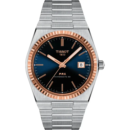 Tissot Herrenuhr PRX Powermatic 80 Edelstahlband 18K Rosegold Lünette T931.407.41.041.00