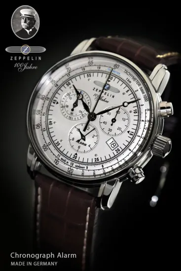 Zeppelin 100 Jahre Herrenuhr Chronograph silberfarben braun 7680-1