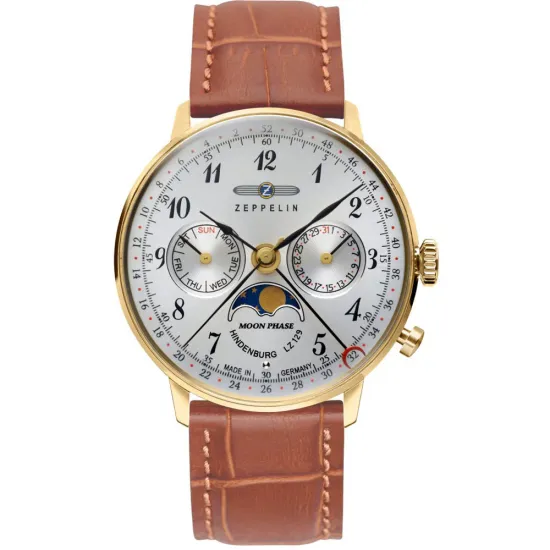 Zeppelin Armbanduhr Hindenburg Mondphase LZ129 goldfarben braun 7039-1
