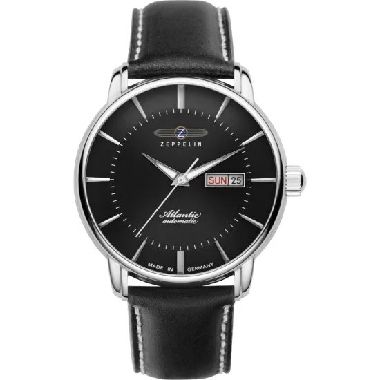Zeppelin Atlantic Automatikuhr Daydate mit schwarzen Lederband