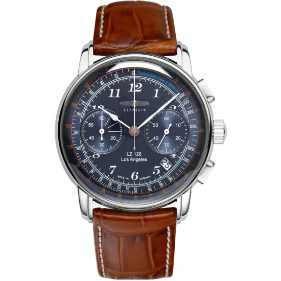 Zeppelin Chronograph LZ126 Los Angeles blau mit Lederband 7614-3