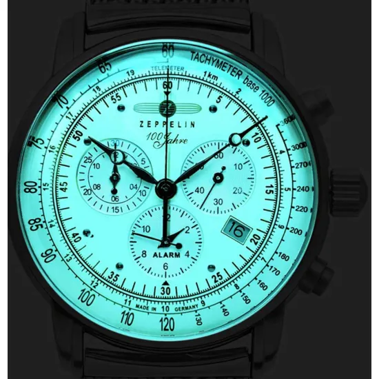 Zeppelin Herrenuhr 100 Jahre Alarm-Chronograph mit Lederarmband 8680-3