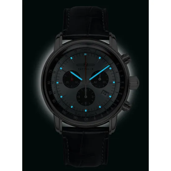 Zeppelin Herrenuhr LZ 14 Chronograph Marine Bleu mit blauem Lederband 8886-2