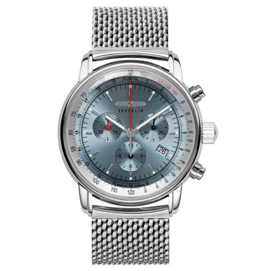 Zeppelin Herrenuhr LZ 14 Chronograph Marine Bleu mit Edelstahl Meshband 8886M-3