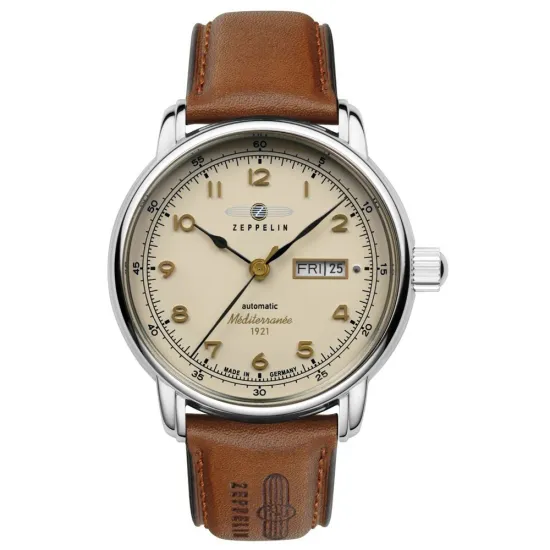 Zeppelin Herrenuhr Mediterranee 1921 Automatikuhr mit braunem Lederarmband 9664-5