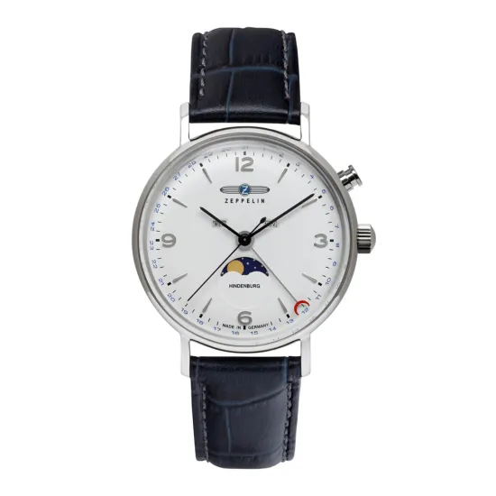 Zeppelin Hindenburg Mondphase Armbanduhr silberfarben dunkelblau 8076-1