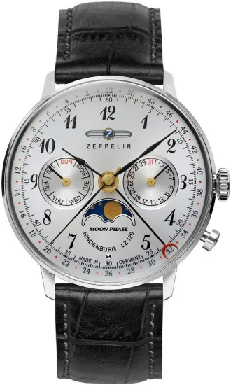 Zeppelin Hindenburg Mondphase LZ129 Armbanduhr silber schwarz