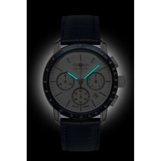 Zeppelin New York Herrenuhr Quarz Chronograph Lederband dunkelblau 8878-1