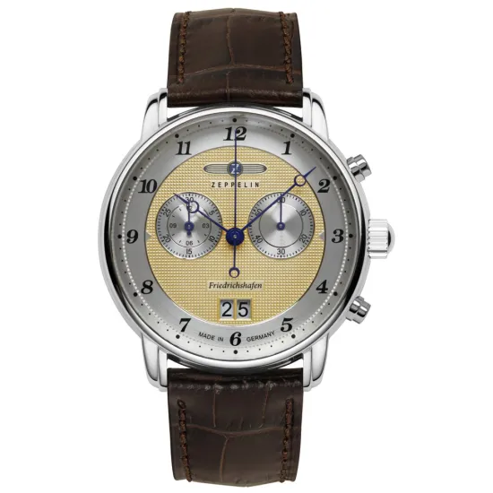 Zeppelin Quarz Chronograph Zifferblatt champagnerfarben Lederband braun 8584-5