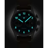 Bauhaus Aviation Tornado Quarzuhr silberfarben blau mit braunem Lederband 2772-3