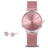 BERING Charity Set Uhr mit Milanaiseband rosa und Ohrstecker rosa 14134-999-GWP