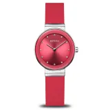 BERING Classic Damenuhr Edelstahl Zifferblatt rot Silikonband rot 10129-503