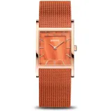 BERING Damenuhr eckig orange rosegoldfarben mit Milanaiseband 10426-565-S