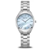 BERING Damenuhr Solar silberfarben mit Gliederband Zifferblatt Perlmutt 17331-707