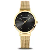 BERING Damenuhr Ultra Slim goldfarben schwarz Milanaiseband Zirkonias 13434-332