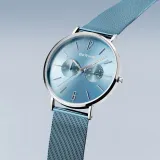 BERING Herrenuhr Classic Edelstahl Zifferblatt und Milanaiseband hellblau 14240-809