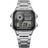 Casio Digitaluhr mit LED Beleuchtung silberfarben und Edelstahlband AE-1200WHD-1AVEF