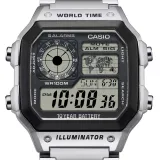 Casio Digitaluhr mit LED Beleuchtung silberfarben und Edelstahlband AE-1200WHD-1AVEF