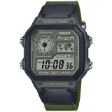 Casio Digitaluhr mit LED Beleuchtung und olivegrünem Stoffband AE-1200WHUB-3AVEF