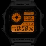 Casio Digitaluhr mit LED Beleuchtung und olivegrünem Stoffband AE-1200WHUB-3AVEF