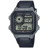 Casio Digitaluhr schwarz grau mit LED Beleuchtung und Textilband AE-1200WHUB-8AVEF