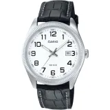 Casio Herrenuhr silberfarben weiß mit schwarzem Lederband MTP-1302PL-7BVEF