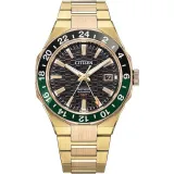 Citizen Automatikuhr Series 8 GMT schwarz grün goldfarben mit Edelstahlband NB6033-51E