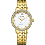 Citizen Damenuhr Edelstahl goldfarben mit Zirkonias EL3102-50D