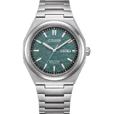 Citizen Eco Drive Herrenuhr Titan silberfarben mit grünen Zifferblatt AW0130-85XE