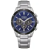 Citizen EcoDrive Solar Herrenuhr Chrono silberfarben blau schwarz CA4624-56L
