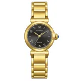 Citizen L Damenuhr Eco-Drive Solar goldfarben schwarz mit Diamanten EM1132-88H