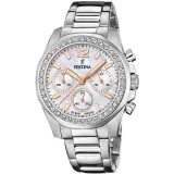 Festina Chrono Damenuhr Boyfriend Edelstahlband silberfarben Zifferblatt Perlmutt F20606/1