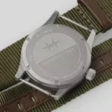 HAMILTON Armbanduhr Khaki Field 33 mm silberfarben schwarz Textilband olivegrün H69301930