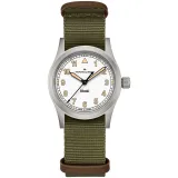 HAMILTON Armbanduhr Khaki Field 33 mm silberfarben weiss Textilband olivegrün H69301910