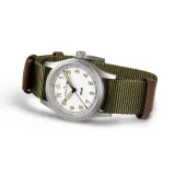 HAMILTON Armbanduhr Khaki Field 33 mm silberfarben weiss Textilband olivegrün H69301910