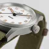 HAMILTON Armbanduhr Khaki Field 33 mm silberfarben weiss Textilband olivegrün H69301910