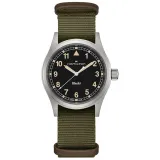 HAMILTON Armbanduhr Khaki Field 38 mm silberfarben schwarz Textilband olivegrün H69401930