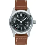 HAMILTON Herrenuhr Edelstahl mit braunem Lederband Khaki Field Automatik H70555533