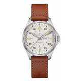 HAMILTON Herrenuhr Khaki Aviation Edelstahl Pilot Day Date Automatik Lederband H64635550