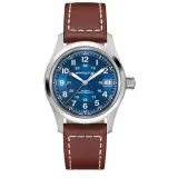 HAMILTON Herrenuhr Khaki Field Automatik blau Lederband braun 38 mm H70455540