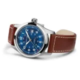 HAMILTON Herrenuhr Khaki Field Automatik blau Lederband braun 42 mm H70605540
