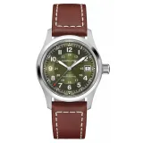 HAMILTON Herrenuhr Khaki Field Automatik grün Lederband braun 38 mm H70455560