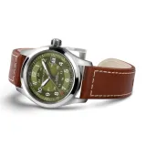 HAMILTON Herrenuhr Khaki Field Automatik grün Lederband braun 38 mm H70455560