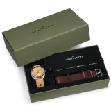 HAMILTON Herrenuhr Pan Europ Day Date Automatik Set beige Wechselband bugunderrot H35435820