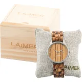 Laimer Holzuhr Ulli mit Edelstahlgehäuse und Zebranoholz Armband