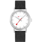 Mondaine Classic Armbanduhr mattiert 40 mm mit dunkelgrauem Textilband A660.30360.17SBB
