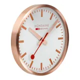 Mondaine Wanduhr rosegoldfarben mit rotem Sekundenzeiger 40cm A995.Clock.17SBK