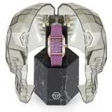 Philipp Plein Damenuhr Offshore Square rosegoldfarben mit lila Silikonband PWMAA0322