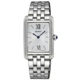 Seiko Damenuhr eckig silberfarben blau mit Zirkonias und Edelstahlband SWR091P1